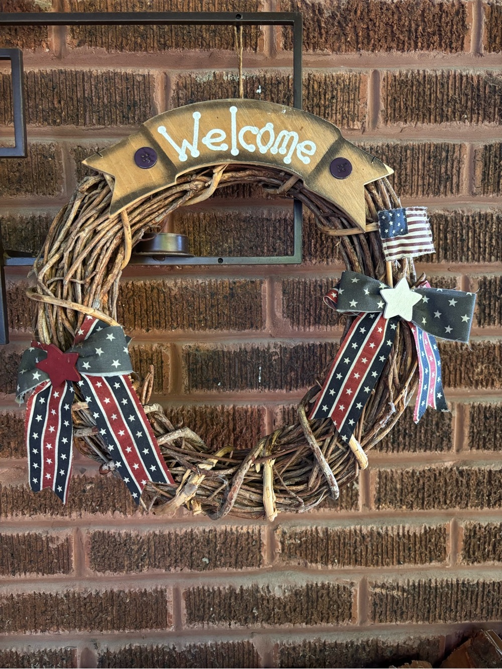 Patriotic USA Welcome Wreath Rustic with Stars & Stripes Bows America250